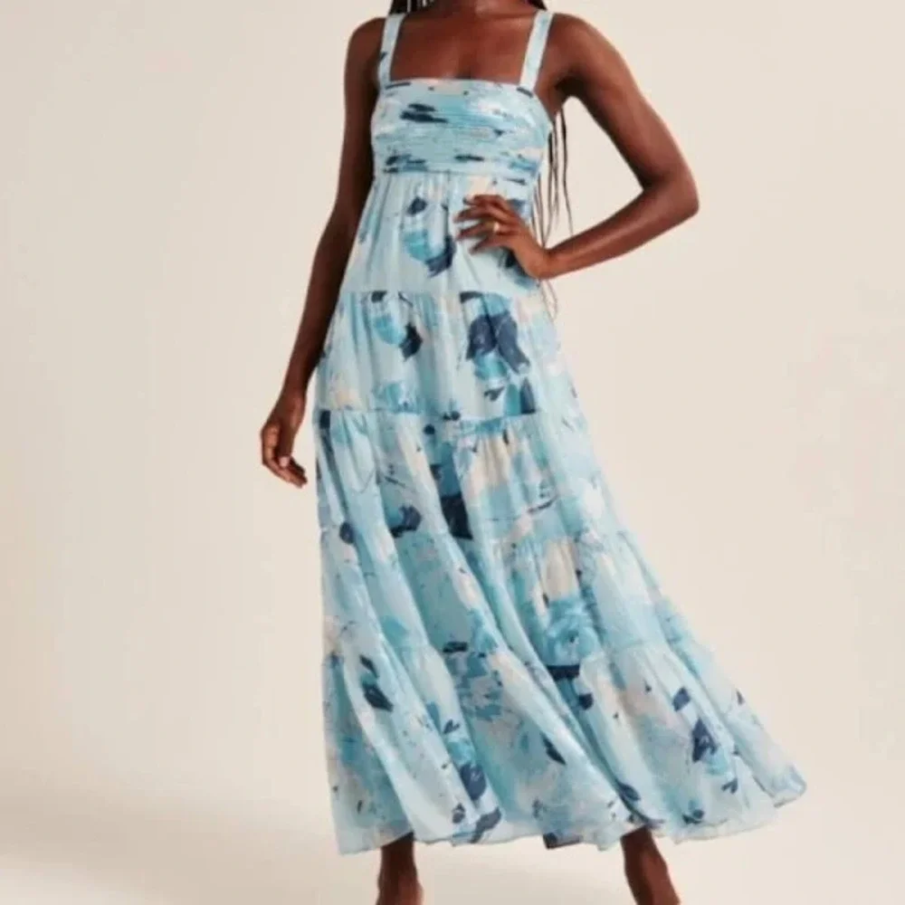 Abercrombie & Fitch‎ Tiered Ruched Babydoll Maxi Dress Women XL NWT $200 Lined
